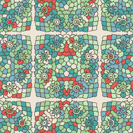 Seamless colorful background made of exotic patternのイラスト素材