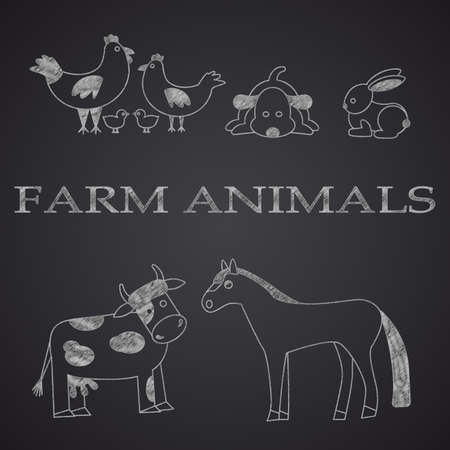 Farm animals  drawn on chalkboard. Part 1のイラスト素材