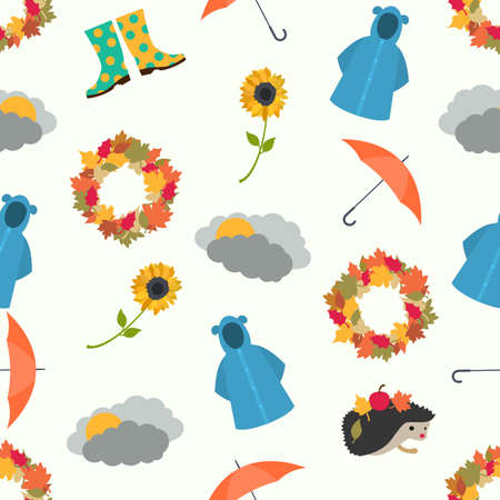 Seamless colorful background made of autumn attributesのイラスト素材
