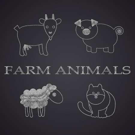 Farm animals  drawn on chalkboard. Part 2のイラスト素材