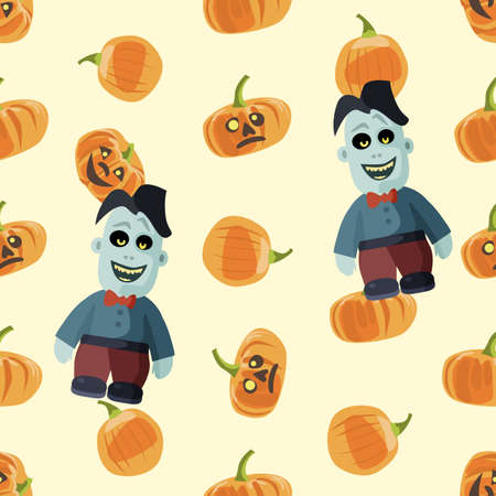 Seamless colorful background made of pumpkin and zombieのイラスト素材