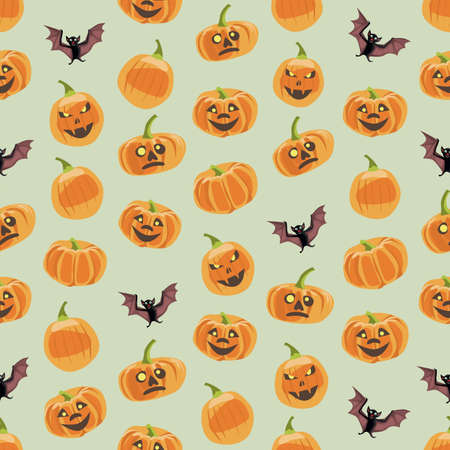 Seamless colorful background made of pumpkin and batのイラスト素材