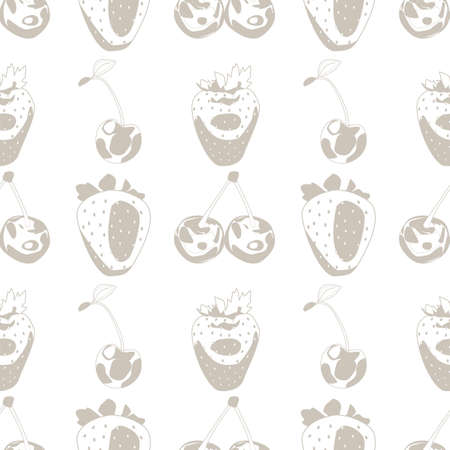 Seamless background made of berries in linear styleのイラスト素材