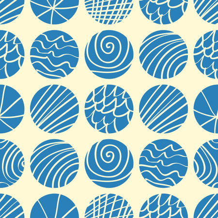 Seamless colorful background made of circles with hand drown pattern