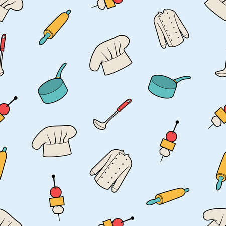 Seamless colorful background with kitchen stuffのイラスト素材