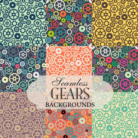 Collection of seamless backgrounds on the topic of colorful gearsのイラスト素材