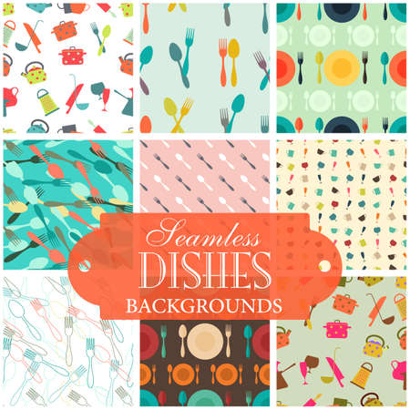 Collection of seamless backgrounds on the topic of dishesのイラスト素材