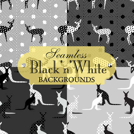 Collection of seamless backgrounds on the topic of black and white patternのイラスト素材