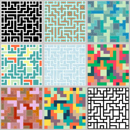 Collection of seamless  colorful backgrounds on the topic of tetris shapesのイラスト素材