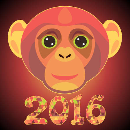 Postcard for 2016 year with colorful head of monkeyのイラスト素材
