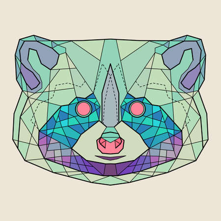 Colorful head of Raccoon in linear graphic designのイラスト素材