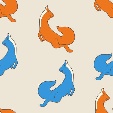 Seamless colorful background with abstract foxesのイラスト素材