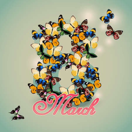 Postcard for holiday International Woman's Day with butterfliesのイラスト素材