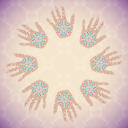 Abstract Illustration with hands with exotic pattern