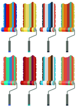 Collection of paint rollers with colorful tracesのイラスト素材