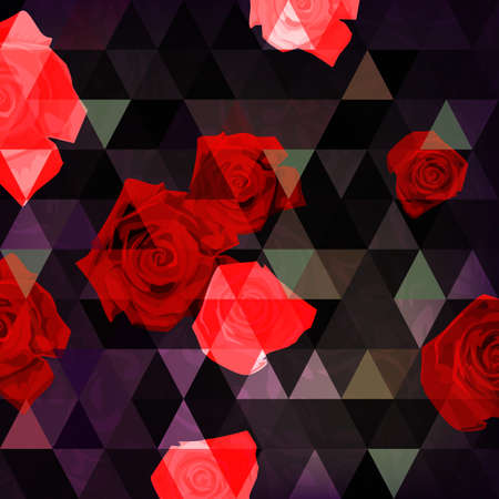 Abstract background with roses and triangles on dark backgroundのイラスト素材