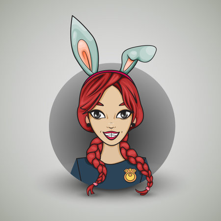 Illustration of cartoon girl with red braided hair and bunny earsのイラスト素材