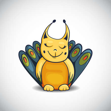 Cartoon of cute smiling fantasy creature with closed eyesのイラスト素材