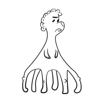 Coloring book with Cartoon of weird fantasy creature with small handsのイラスト素材