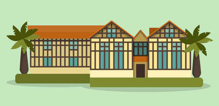 Illustration with abstract summer building with trees のイラスト素材