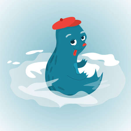 Baby seal in red hat showing toungeのイラスト素材