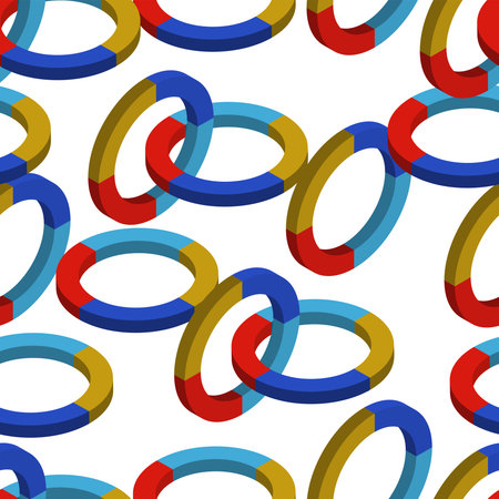 Seamless pattern with chain made of segmented colorful rings in isometric style