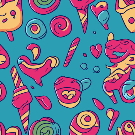 Seamless pattern with ice cream and sweets. Vector illustration.のイラスト素材