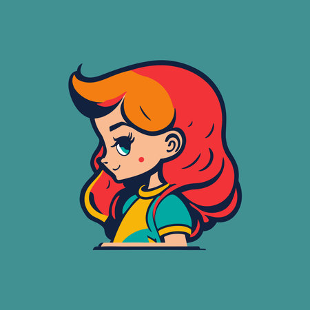 Cute little girl with red hair. Vector illustration in cartoon style.のイラスト素材