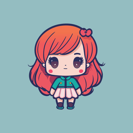 Cute little girl with pink hair. Vector illustration in cartoon style.のイラスト素材