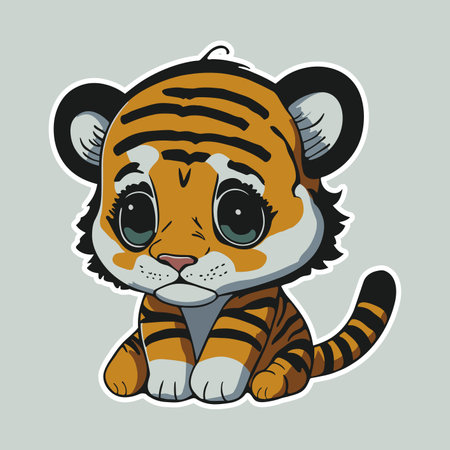 Cute cartoon tiger. Vector illustration. Isolated on gray background.のイラスト素材