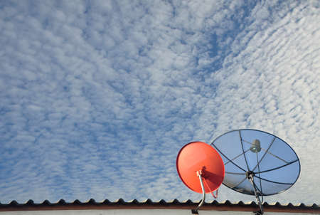 The Satellite communication on the deck and sky backgroundの写真素材