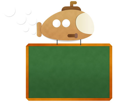 submarine carrying blackboard  isolated on white background, paper cuttingの写真素材