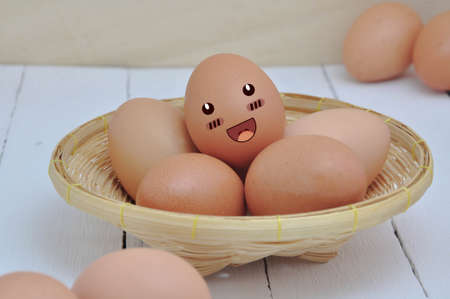 Eggs in Smiling Expression Face, comic art.の写真素材