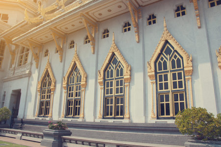 Gold historic window at temple, Location in public area.の写真素材