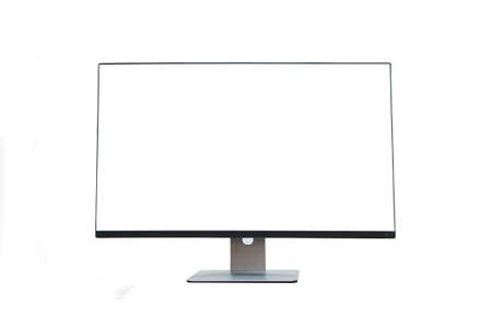 Black Free space Laptop Monitor isolated on white background. View from above black screen.の写真素材