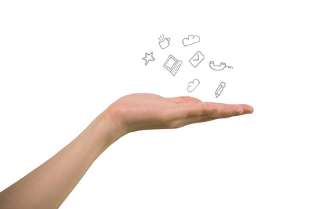 human hand holding the social icon on isolated white background.