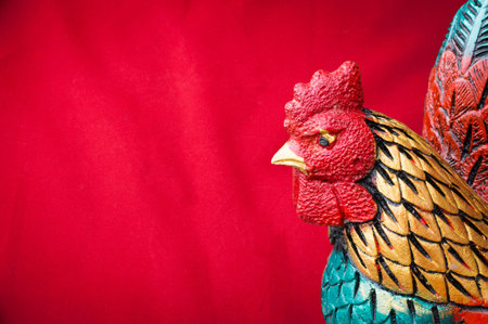 celebrate Chinese New Year background with chicken statue, concept of the Year of the Rooster.の写真素材