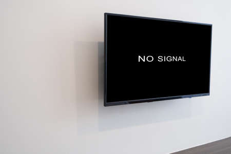 No signal sign on Television screen in living room. view from rear TV. View from side TV.の写真素材