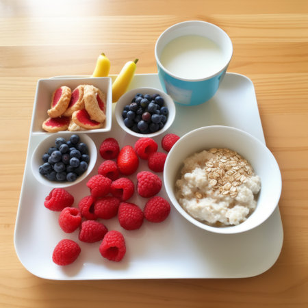 Norwegian breakfast for childrenの写真素材