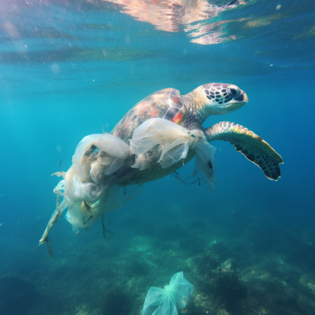 Turtle eating plastic in hawaiiの素材