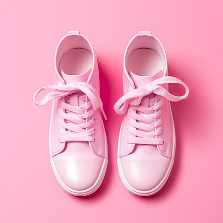 Pink Sneakers on Pink Background.の素材