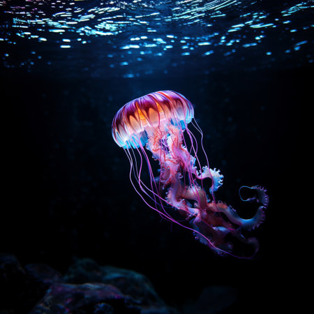 Colorful jellyfish with long tentaclesの素材