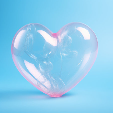Transparent heart, balloon on blue background.の素材