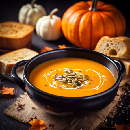 Pumpkin Soup with Bread and Pumpkin Seedsの素材