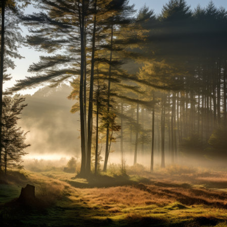 Autumn Mist Settles in the Forestの素材