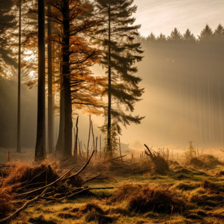 Beautiful Misty Morning in the Autumn Forestの素材