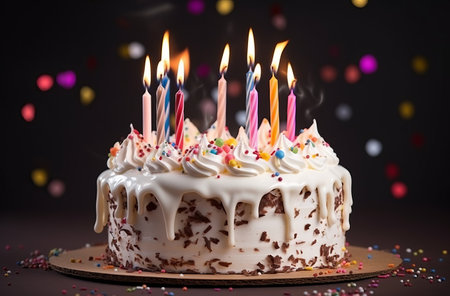 Burning candles on birthday cakeの素材