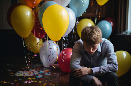Sad Child Amidst Birthday Messの素材
