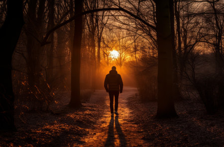 Man Walking Towards Lightの素材