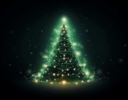 Glowing Christmas tree with starry backdropの素材